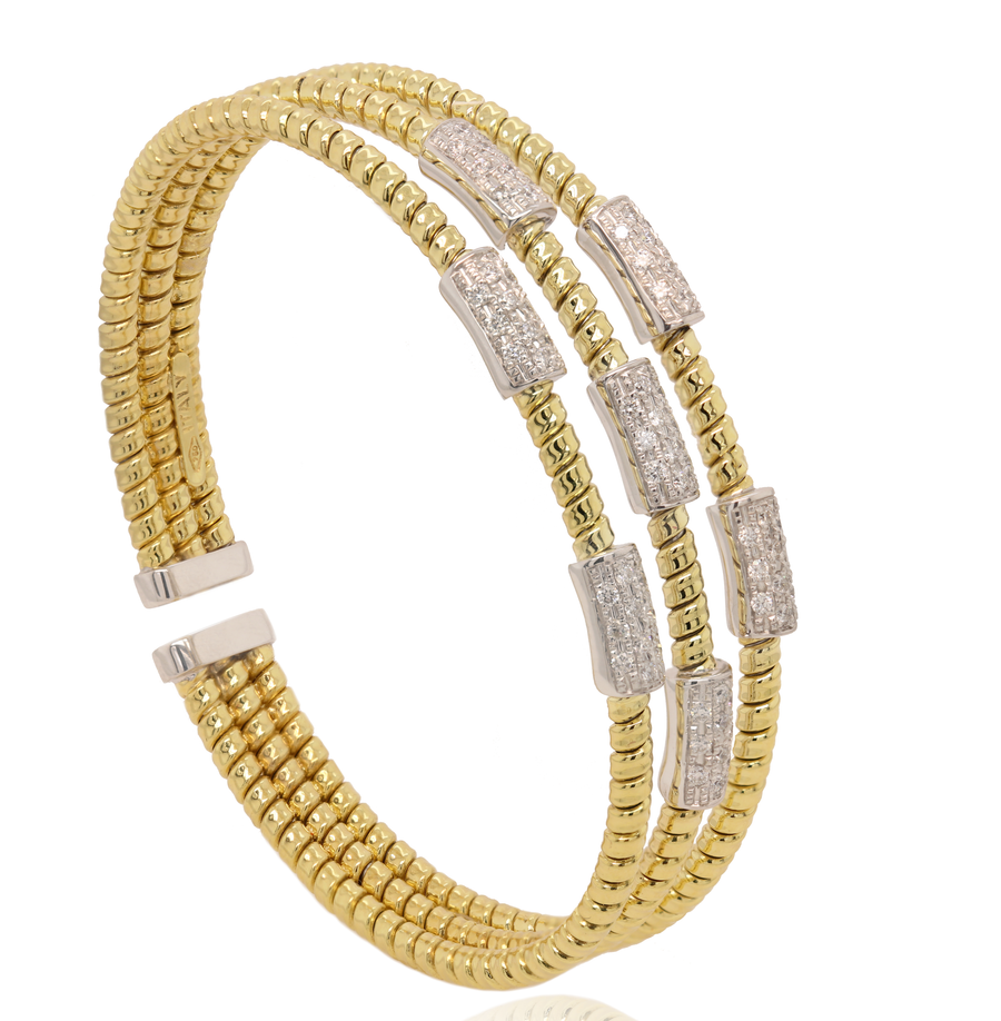 18kt yellow gold multi row diamond bangle