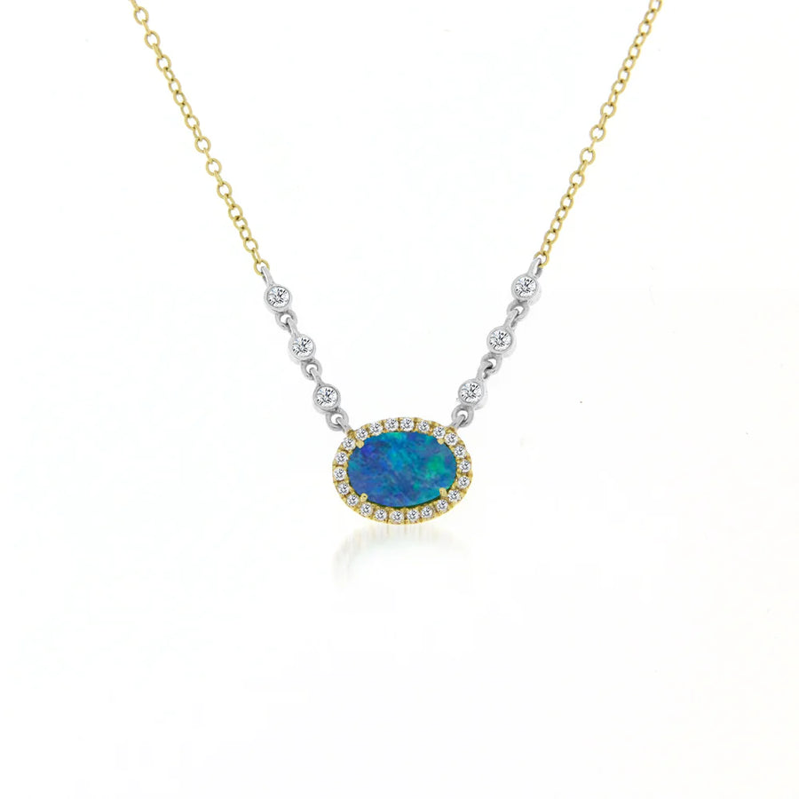 Australian Opal and Diamonds Bezel Necklace