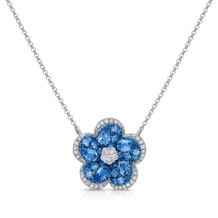 Sapphire & Diamond Flower Necklace