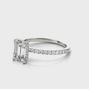 Emerald Cut Hidden Halo with Diamond Band Setting