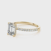 Emerald Cut Hidden Halo with Diamond Band Setting