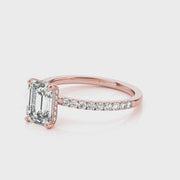 Emerald Cut Hidden Halo with Diamond Band Setting