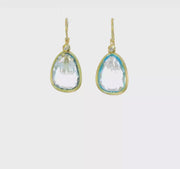 14K Polished and Satin Fancy Diamond and Blue Topaz Dangle Earrings