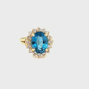 10 x 8mm Oval Blue Topaz & Diamond Estate Ring