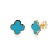 14kt yellow gold turquoise clover stud earrings