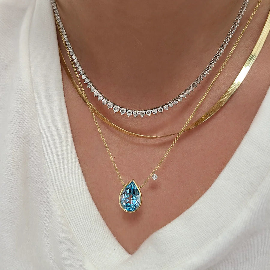 14kt Yellow Gold Blue Topaz Pear Necklace