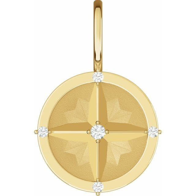 14kt Yellow Gold Diamond Compass Charm Pendant