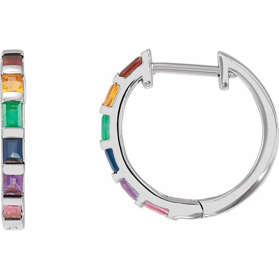 Rainbow Gemstone Hoop Earrings