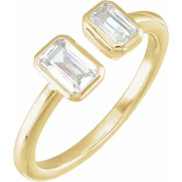 14K Yellow 1  Carat Total Lab-Grown Emerald Cut Diamond Two-Stone Ring