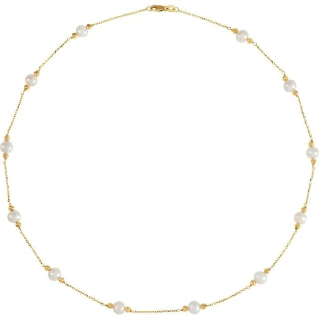 ch195 Cultured  5mm Pearl Station Necklace 18 inches