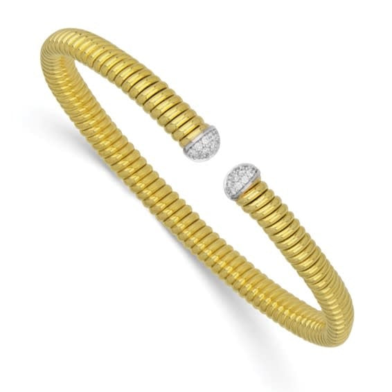 18kt Yellow Gold Diamond Cap Cable Cuff Bangle