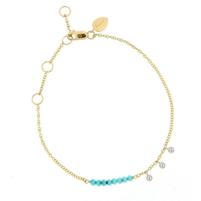 Turquoise Bead Bracelet with Diamond Bezels