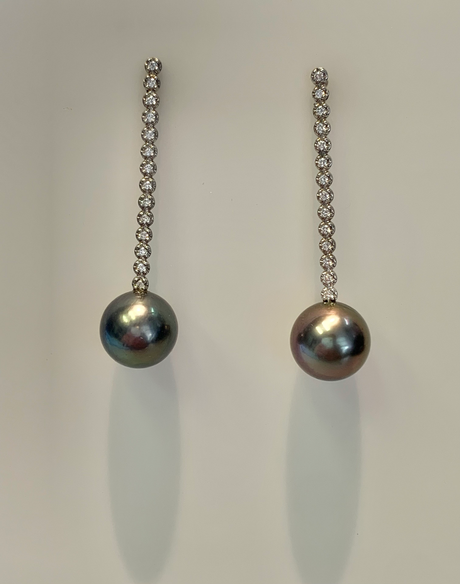 Tahitian Pearl and Diamond Drop Earrings