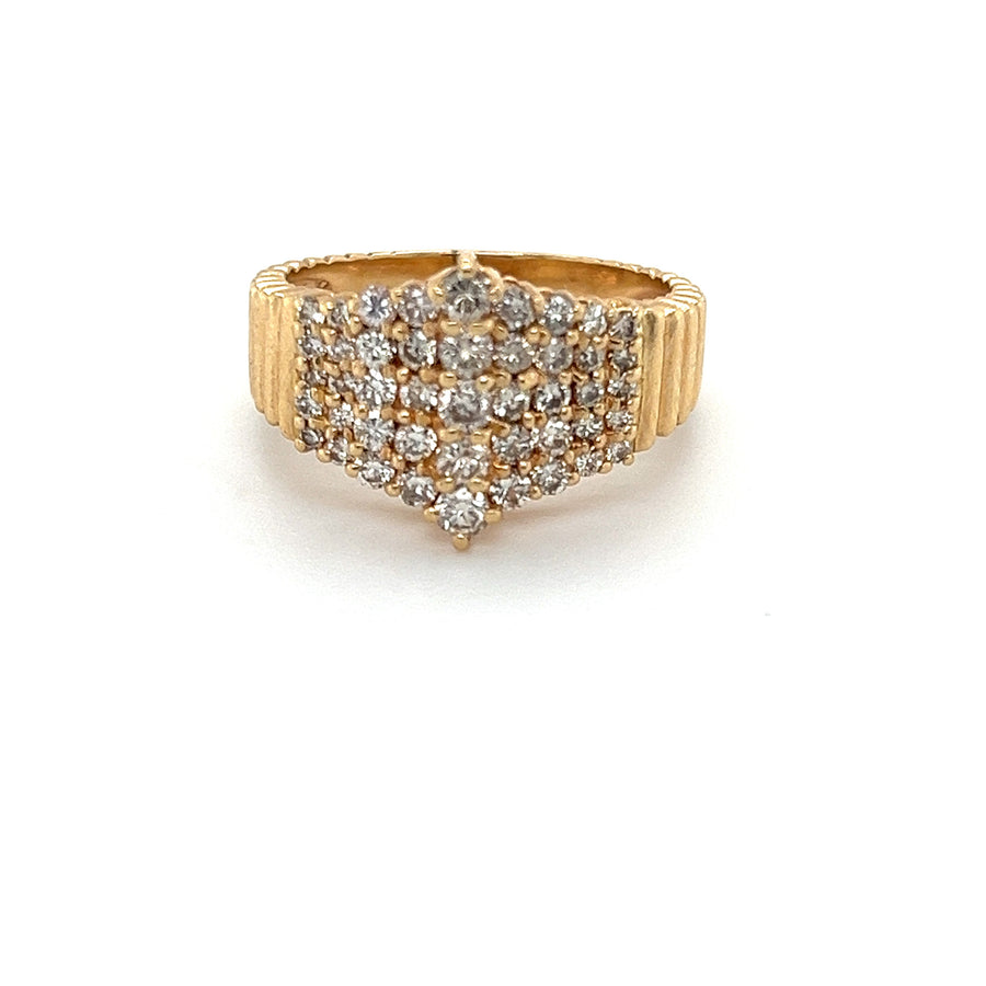 14kt Yellow Gold 5 Row Diamond Ring  1.25 Carat Total With Fluted Band