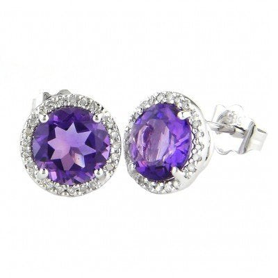 Lau Amethyst and Diamond Stud Earrings - 20384AM