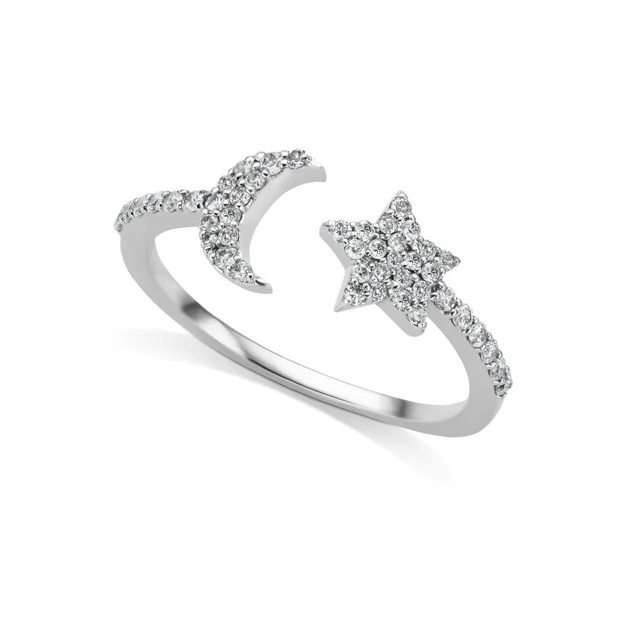 Diamond Open Moon & Star Ring