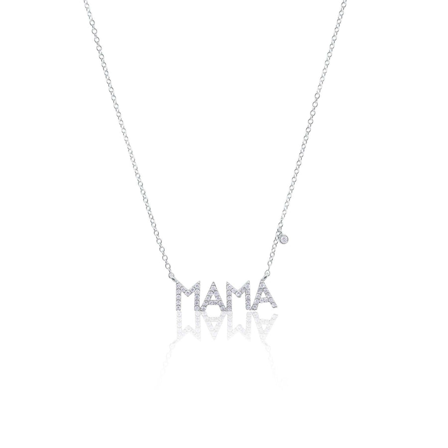 14kt White Gold Diamond Mama Necklace