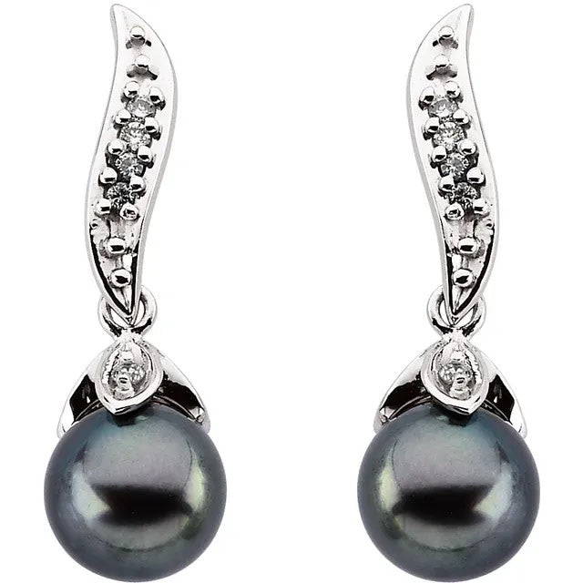 Black Akoya Pearl & Diamond Dangle Earrings