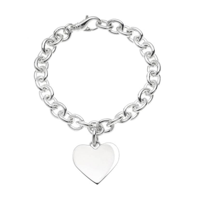 Sterling Silver Cable Bracelet with Heart Charm