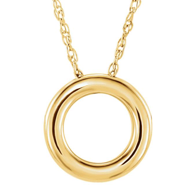 14kt gold circle necklace 18mm x 13mm