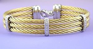 Lau Diamond Cable Bangle in Yellow Gold Color