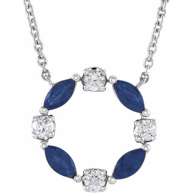 14kt White Gold Blue Sapphire & Diamond Circle Necklace