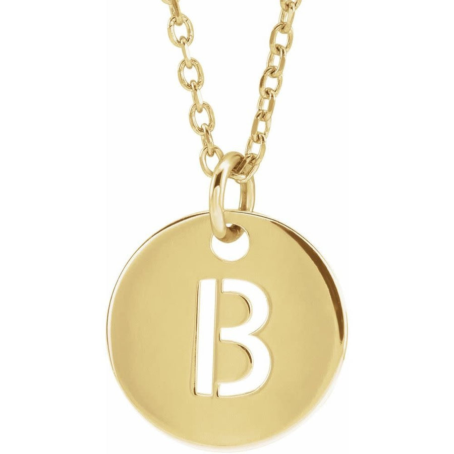 14kt  Gold 10mm Initial Disc Pendant Necklace