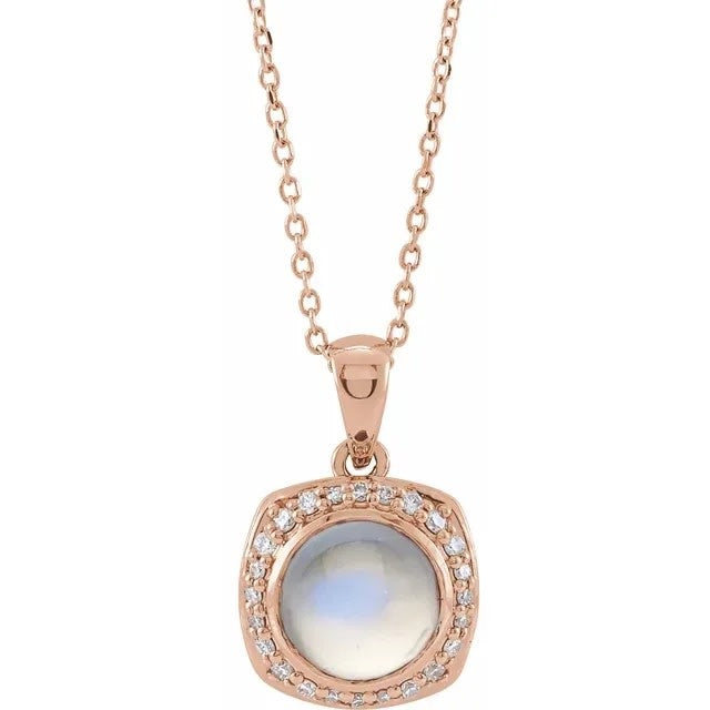 Rainbow Moonstone & Diamond Halo Necklace