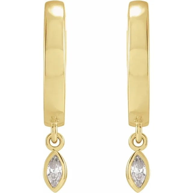 14kt Yellow Gold Hoop Earrings with Marquise Diamond Drops