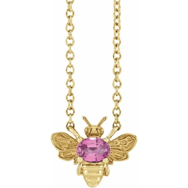 Bee Necklace with Pink Sapphire Center