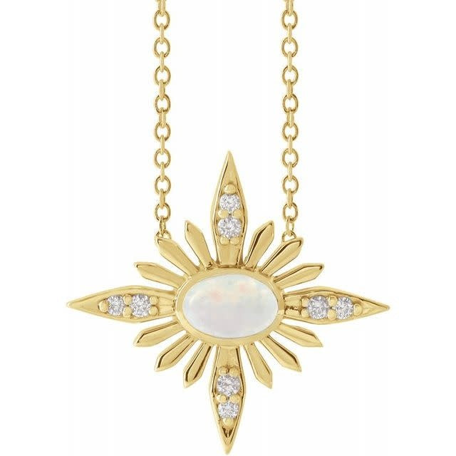 14kt Gold Celestial Opal & Diamond Necklace