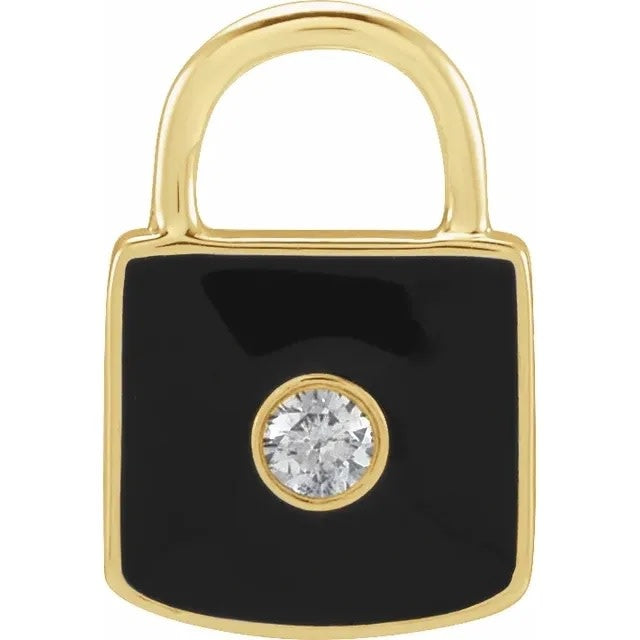 Diamond & Black Enamel Lock Charm Pendant