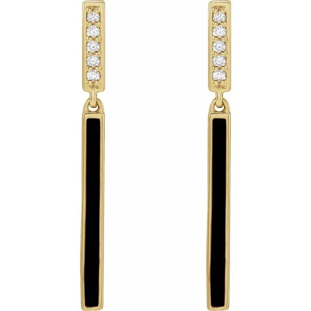 Black Enamel & Diamond Bar Earrings