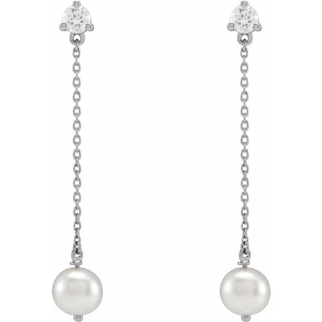 Cultured Pearl & Lab Grown Diamond Drop Earrings