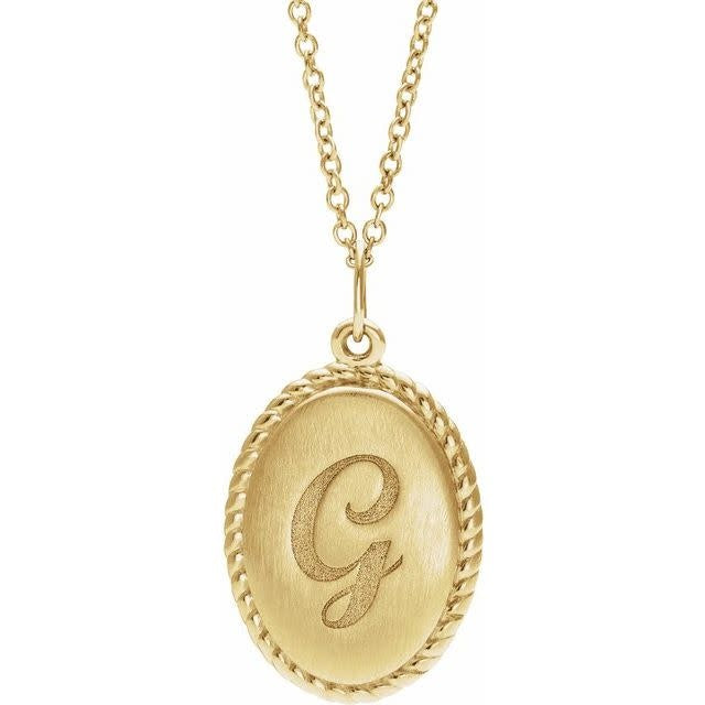 14kt Gold Engravable Oval Rope Pendant Necklace