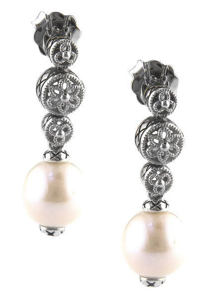 ACE304P  Pearl filigree drop earrings