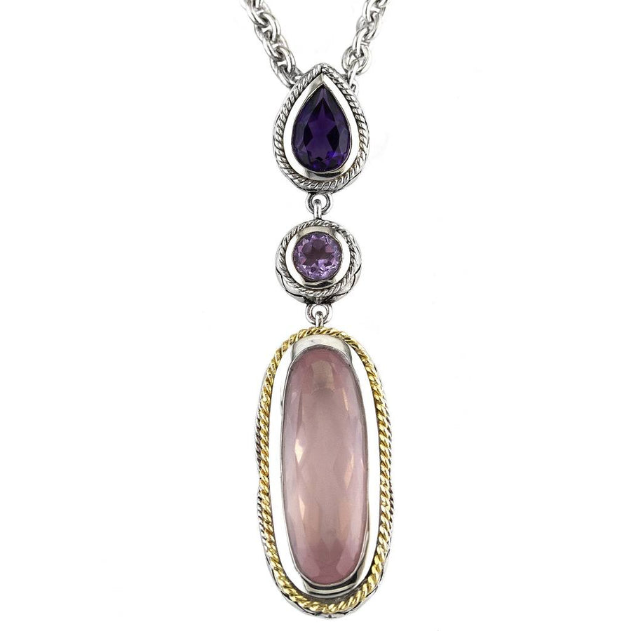 ACN151 Pink Amethyst, Purple Amethyst and Rose Quartz Necklace