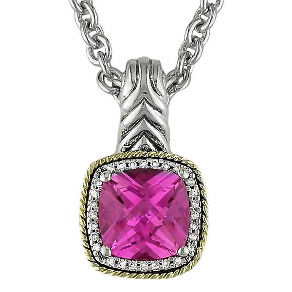 Pink Quartz & Diamond Pendant Necklace