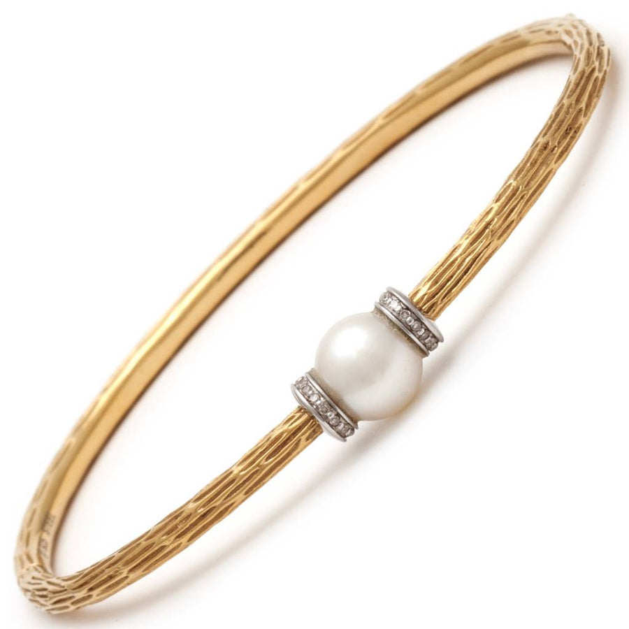 Pearl Bangle Bracelet: Yellow Gold Color