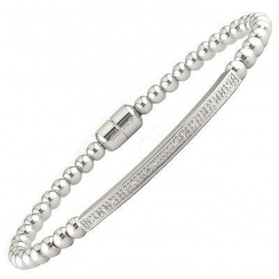 Silver ball and diamond bangle bracelet Lau B1046sl