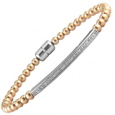 Diamond, silver & rose gold plated ball bangle B1046SLR