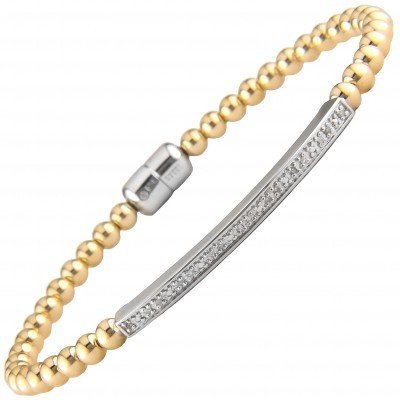 Yellow gold plated and silver diamond ball bangle B1046SLY