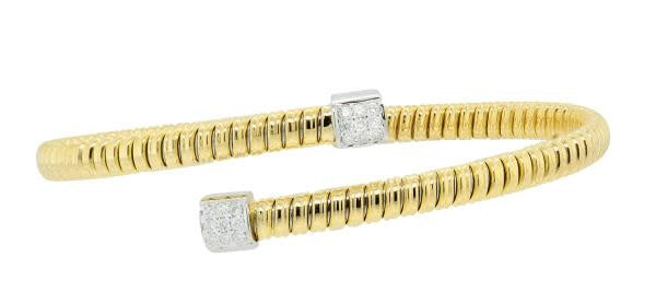 18kt Yellow Gold Italian Flex Bangle with 0.15 Carat Diamond Weight