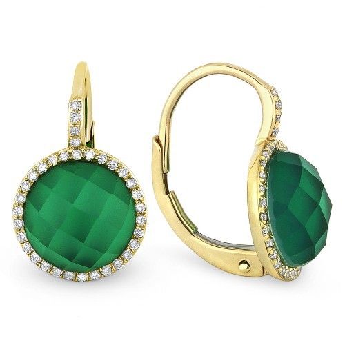 DE10573 green agate and white topaz earrings