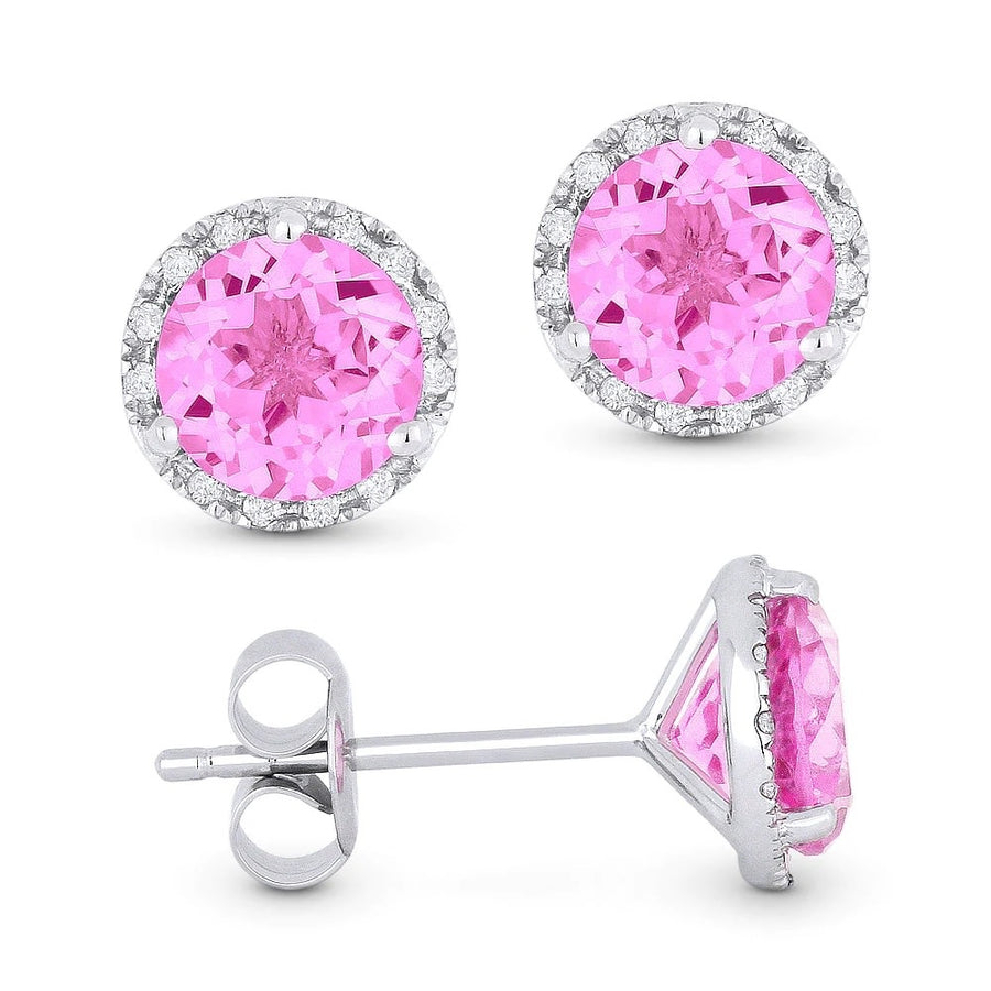 1023 Lab Grown Pink Sapphire  & Diamond Halo Earrings