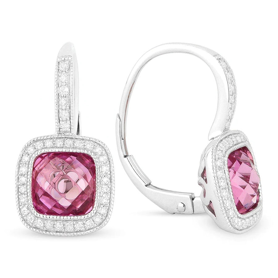 E1064 Lab Grown Pink Sapphire & Diamond Drop Earrings