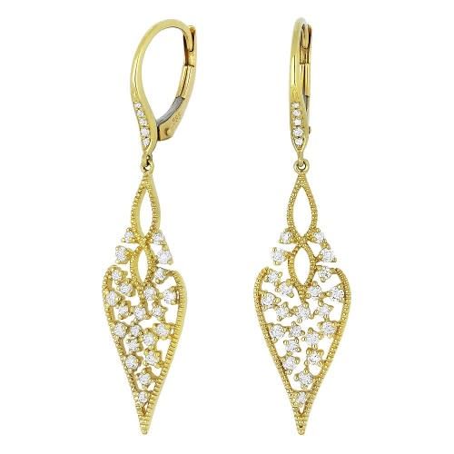 E1097Y  Yellow Gold Intricate Diamond Leaf Earrings