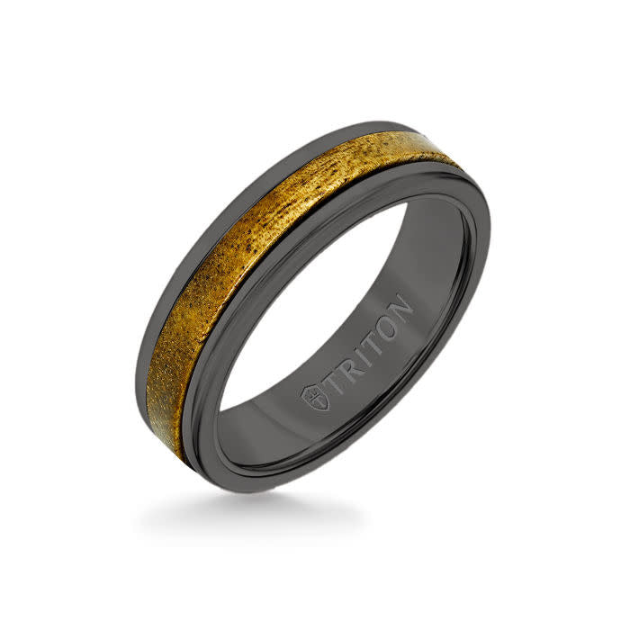 11-6083B Black Tungsten with wood inlay ring