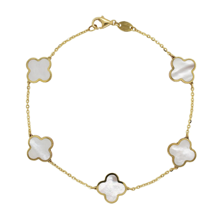 14kt Yellow Gold Large Mother of Pearl Clover Bracelet