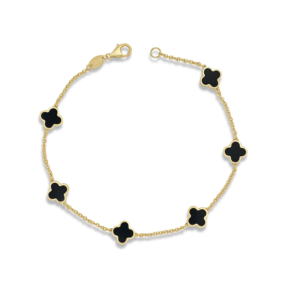 14kt Yellow Gold Black Onyx Clover Station Bracelet